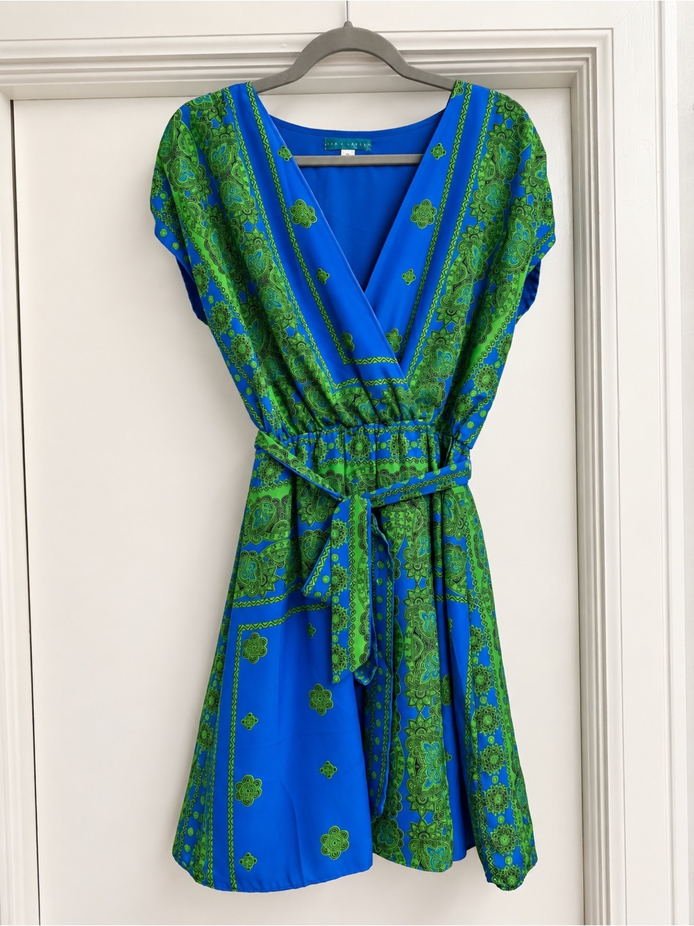 Pim + Larkin Blue and Green Printed Wrap Dress